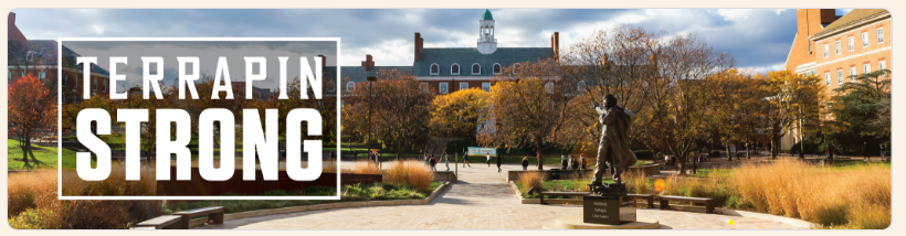 Terrapin strong written against campus landscape photo