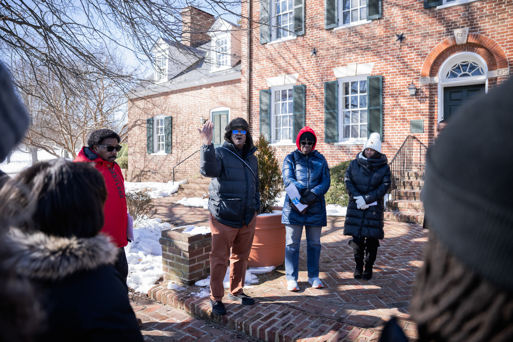 People standing in front of building