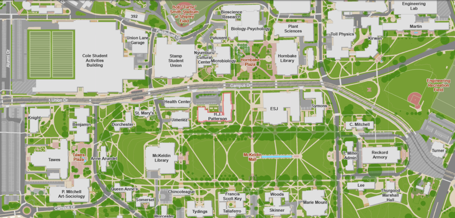 Map of campus with H.J. Patterson highlighted